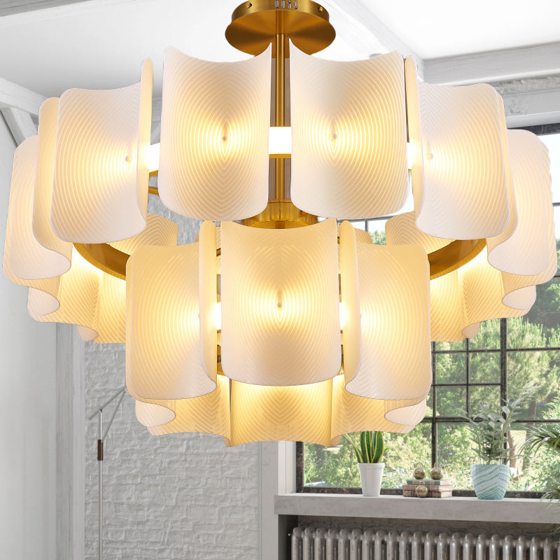 Round French LED Chandelier with 2-Tier Design – Copper & Acrylic Fixture for Living Room