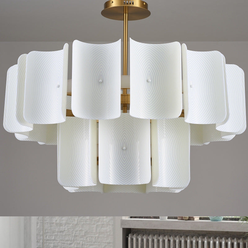 Round French LED Chandelier with 2-Tier Design – Copper & Acrylic Fixture for Living Room
