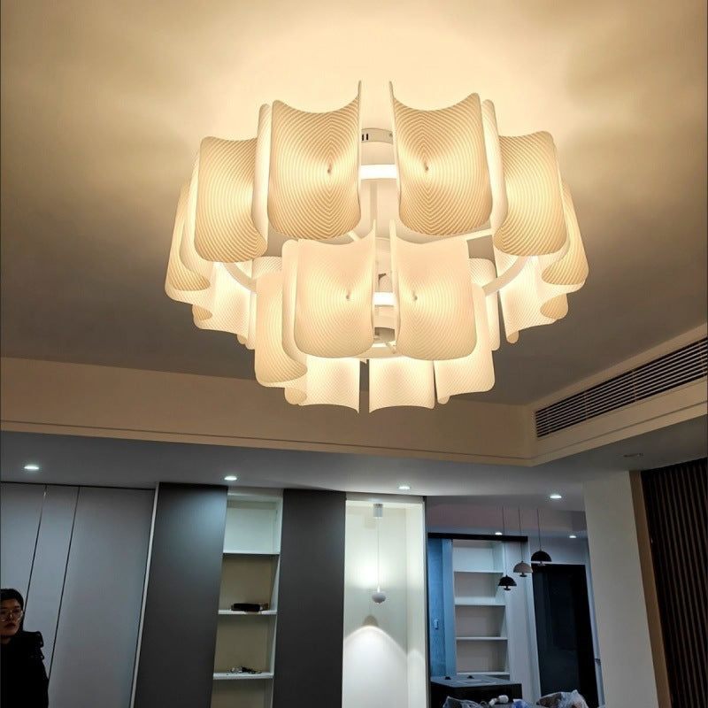 Round French LED Chandelier with 2-Tier Design – Copper & Acrylic Fixture for Living Room