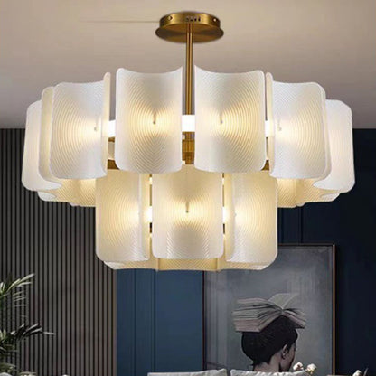 Round French LED Chandelier with 2-Tier Design – Copper & Acrylic Fixture for Living Room