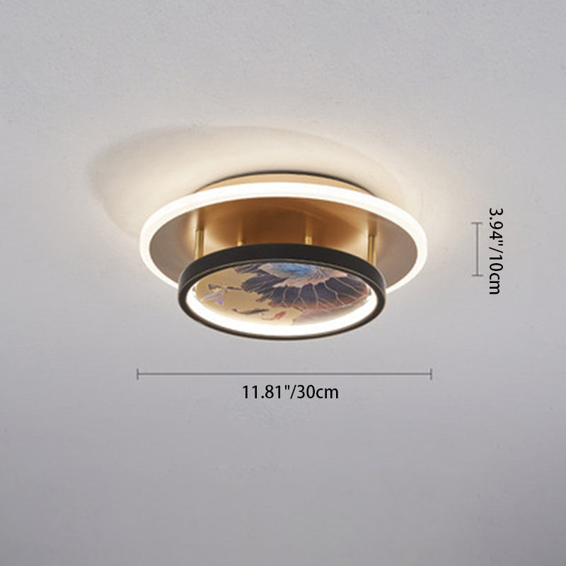 Chinese Style Semi-Flush Mount Ceiling Light – Brass & Acrylic LED with Triple-Ring Design for Bedroom