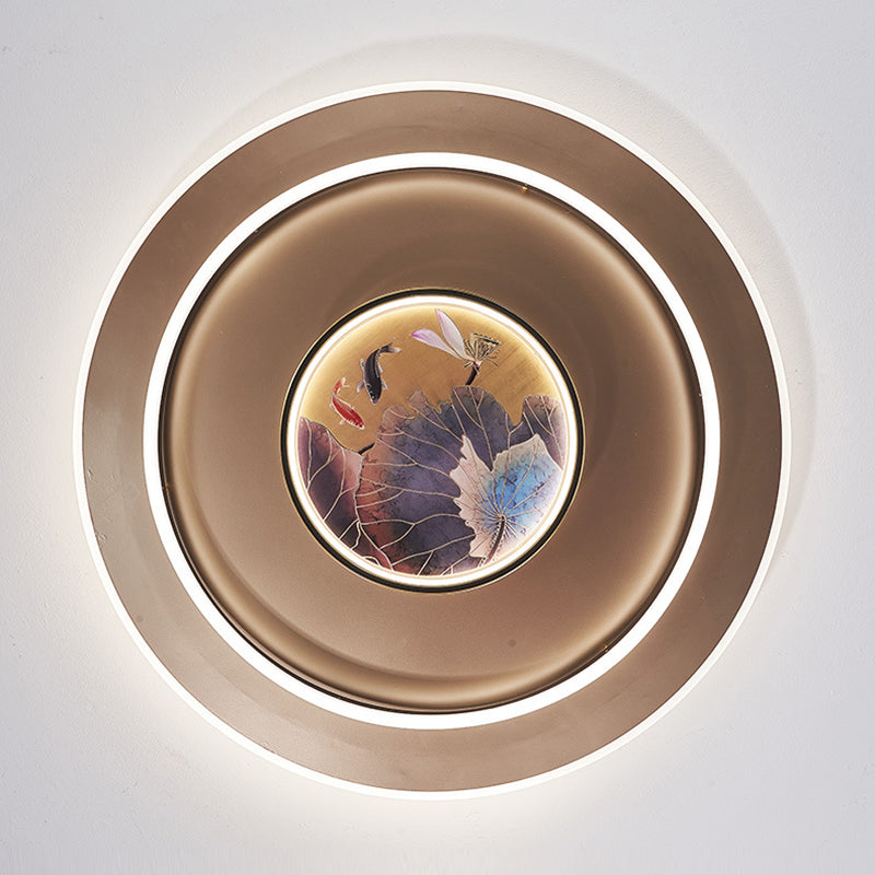 Chinese Style Semi-Flush Mount Ceiling Light – Brass & Acrylic LED with Triple-Ring Design for Bedroom