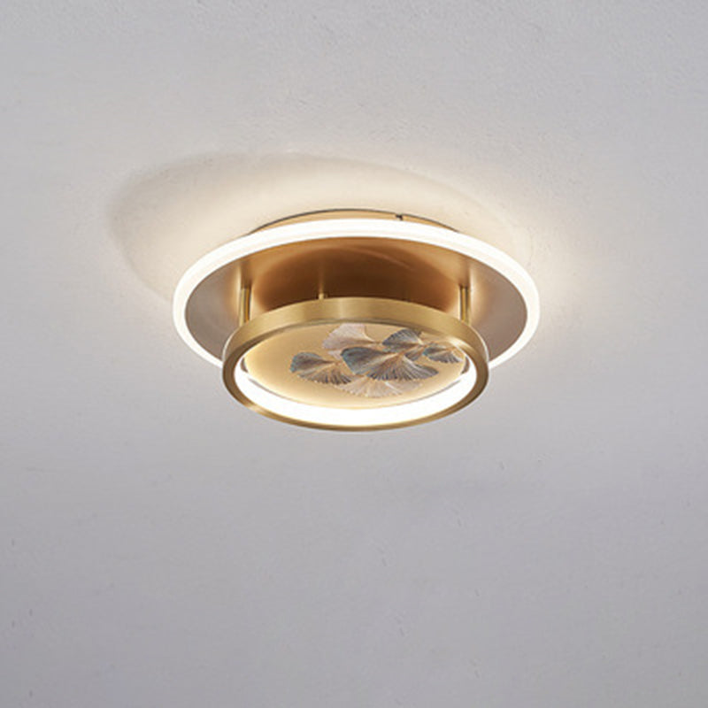 Chinese Style Semi-Flush Mount Ceiling Light – Brass & Acrylic LED with Triple-Ring Design for Bedroom