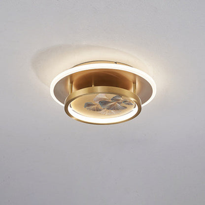 Chinese Style Semi-Flush Mount Ceiling Light – Brass & Acrylic LED with Triple-Ring Design for Bedroom