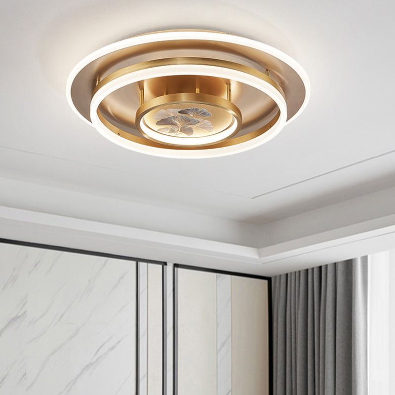 Chinese Style Semi-Flush Mount Ceiling Light – Brass & Acrylic LED with Triple-Ring Design for Bedroom