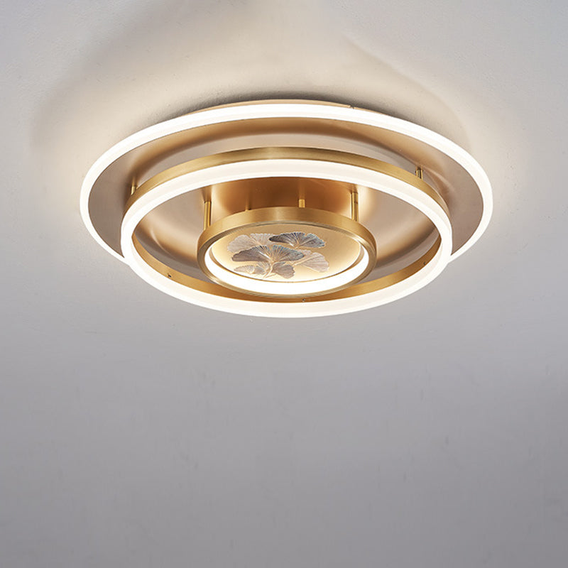 Chinese Style Semi-Flush Mount Ceiling Light – Brass & Acrylic LED with Triple-Ring Design for Bedroom