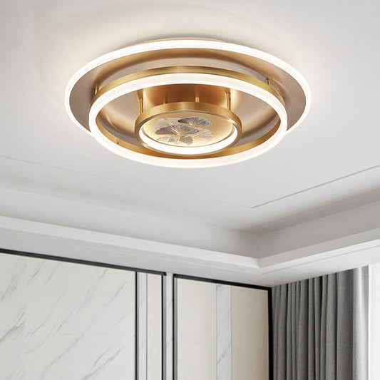 Chinese Style Semi-Flush Mount Ceiling Light – Brass & Acrylic LED with Triple-Ring Design for Bedroom