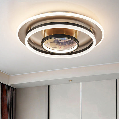 Chinese Style Semi-Flush Mount Ceiling Light – Brass & Acrylic LED with Triple-Ring Design for Bedroom
