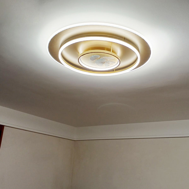 Chinese Style Semi-Flush Mount Ceiling Light – Brass & Acrylic LED with Triple-Ring Design for Bedroom