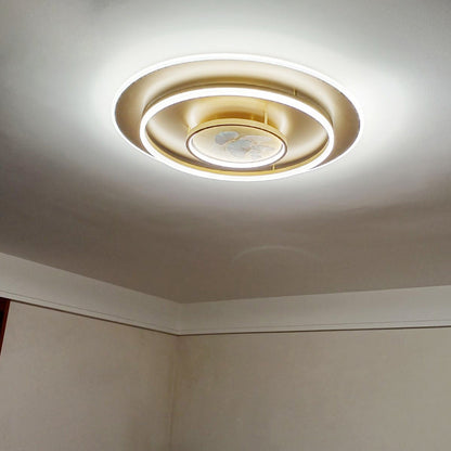 Chinese Style Semi-Flush Mount Ceiling Light – Brass & Acrylic LED with Triple-Ring Design for Bedroom