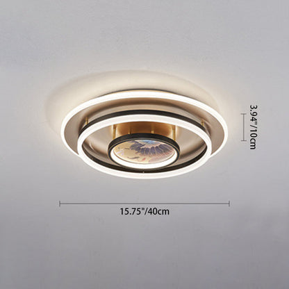 Chinese Style Semi-Flush Mount Ceiling Light – Brass & Acrylic LED with Triple-Ring Design for Bedroom