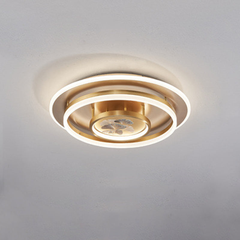 Chinese Style Semi-Flush Mount Ceiling Light – Brass & Acrylic LED with Triple-Ring Design for Bedroom