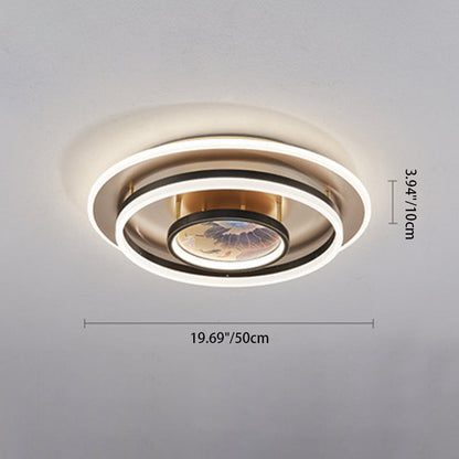 Chinese Style Semi-Flush Mount Ceiling Light – Brass & Acrylic LED with Triple-Ring Design for Bedroom