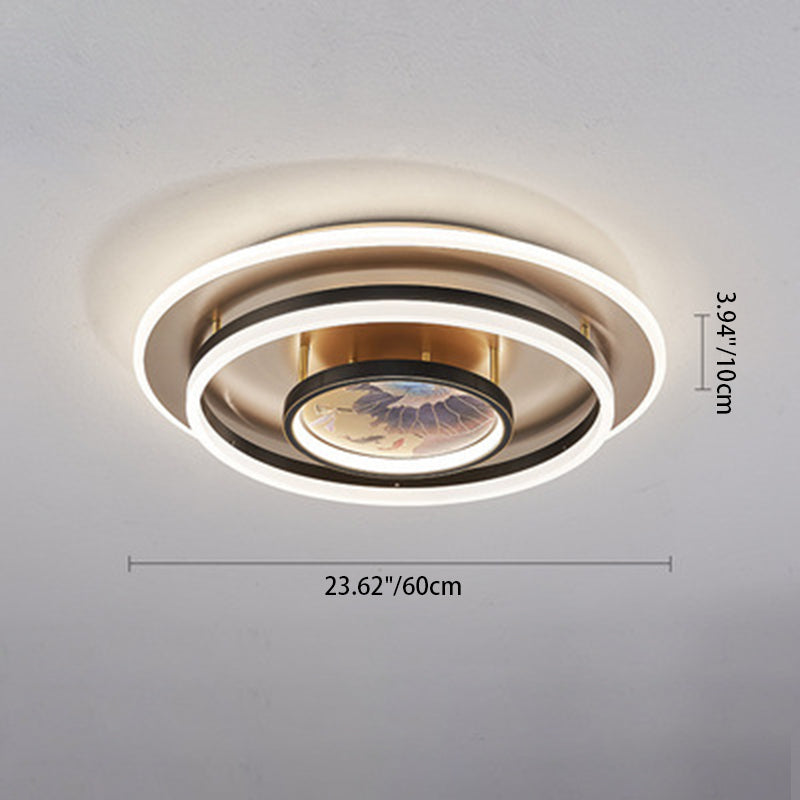 Chinese Style Semi-Flush Mount Ceiling Light – Brass & Acrylic LED with Triple-Ring Design for Bedroom