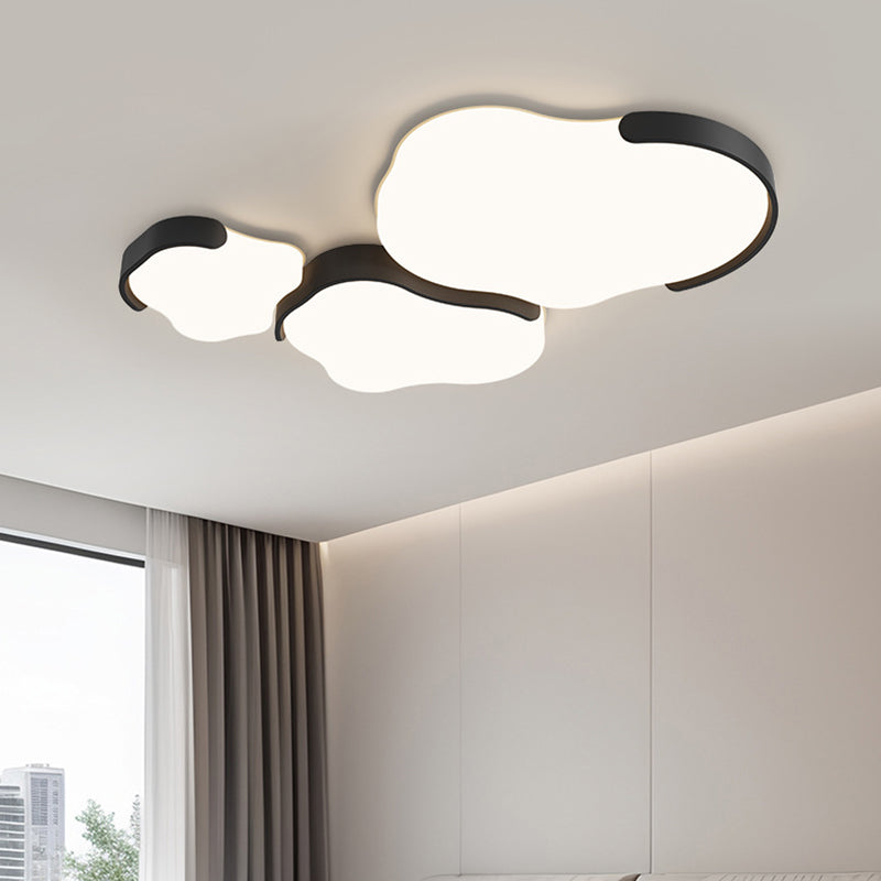 Minimalist Cloud-Shaped LED Flush Ceiling Light – 3-Piece Acrylic & Iron Design for Bedroom