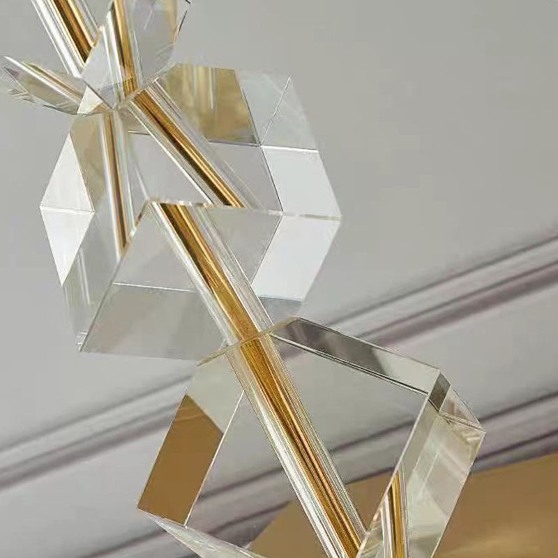 Luxury Crystal Table Lamp – 1-Light Modern Bedroom Lamp with Stacked Irregular Crystals & Fabric Shade