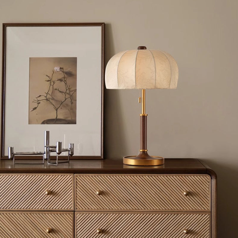 French Dome Table Lamp – 1-Light Ash Wood & Metal Base with Fabric Shade for Bedroom