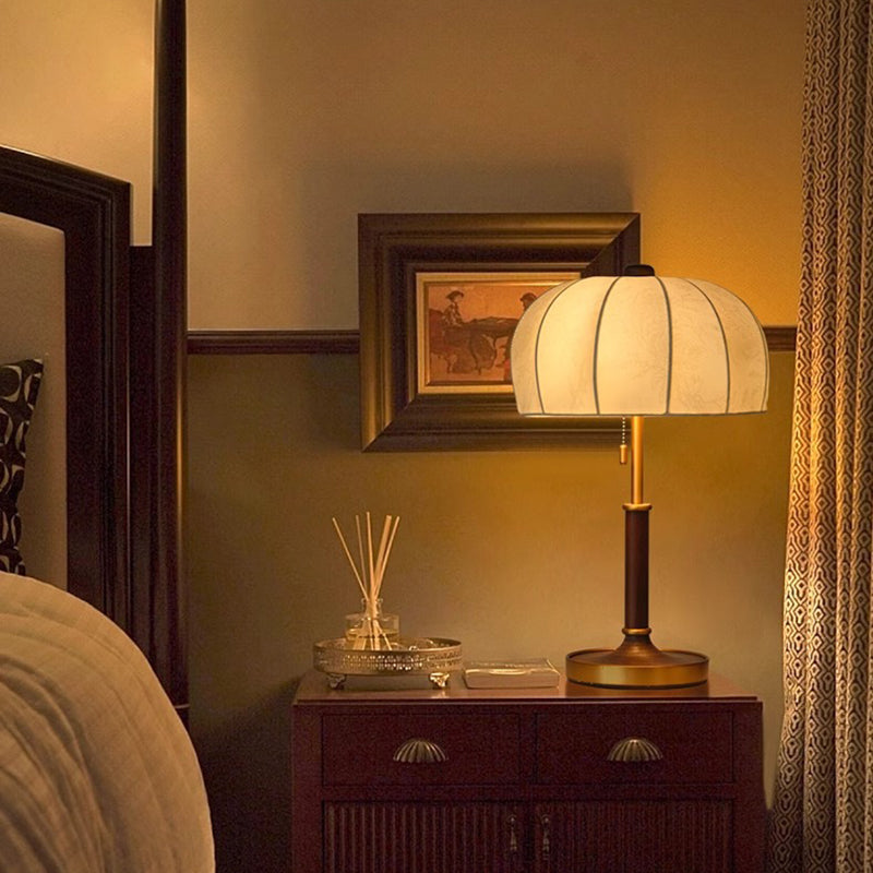 French Dome Table Lamp – 1-Light Ash Wood & Metal Base with Fabric Shade for Bedroom