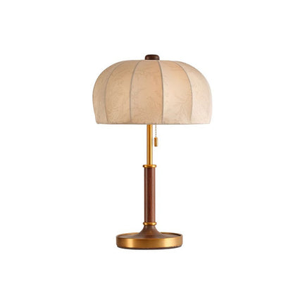 French Dome Table Lamp – 1-Light Ash Wood & Metal Base with Fabric Shade for Bedroom