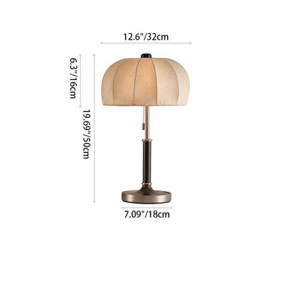 French Dome Table Lamp – 1-Light Ash Wood & Metal Base with Fabric Shade for Bedroom