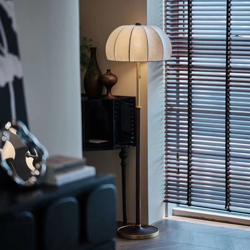 French Dome Table Lamp – 1-Light Ash Wood & Metal Base with Fabric Shade for Bedroom