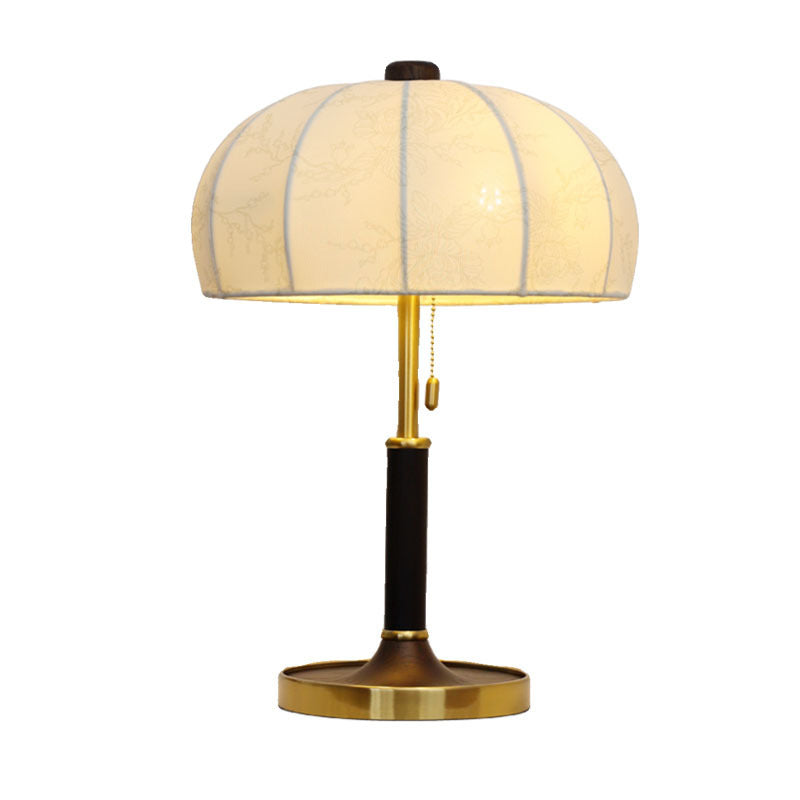 French Dome Table Lamp – 1-Light Ash Wood & Metal Base with Fabric Shade for Bedroom