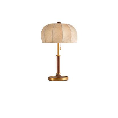 French Dome Table Lamp – 1-Light Ash Wood & Metal Base with Fabric Shade for Bedroom