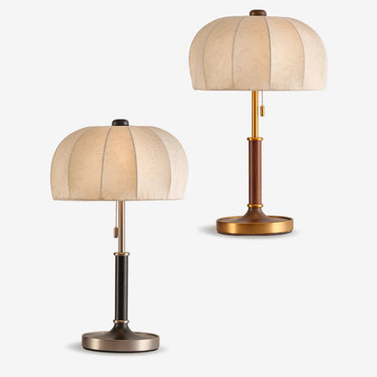 French Dome Table Lamp – 1-Light Ash Wood & Metal Base with Fabric Shade for Bedroom