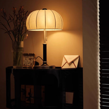 French Dome Table Lamp – 1-Light Ash Wood & Metal Base with Fabric Shade for Bedroom
