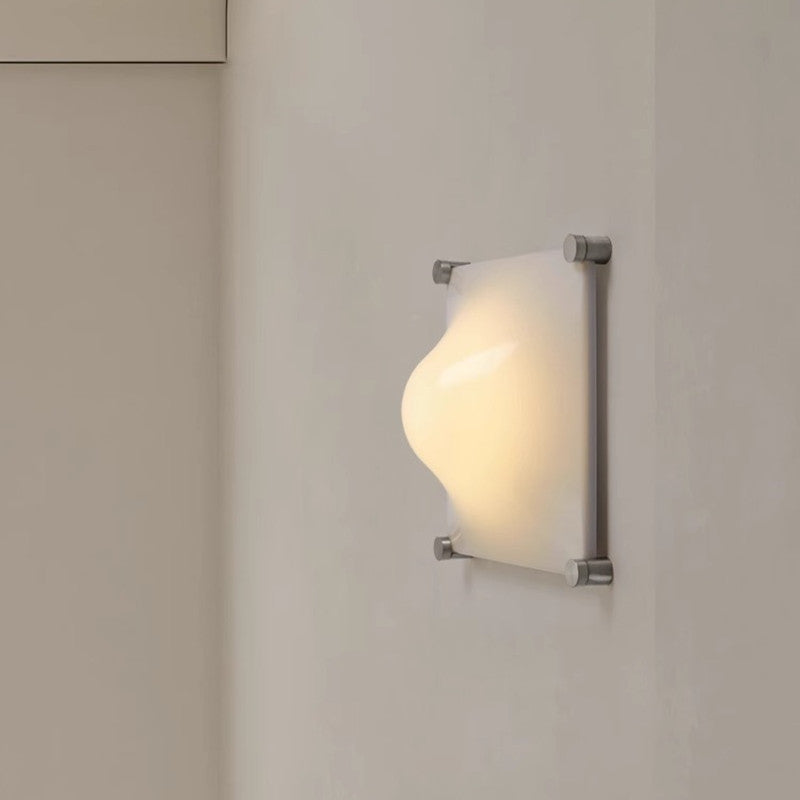 Modern LED Wall Sconce – Square Iron & Acrylic Lamp with Raised Center for Bedroom