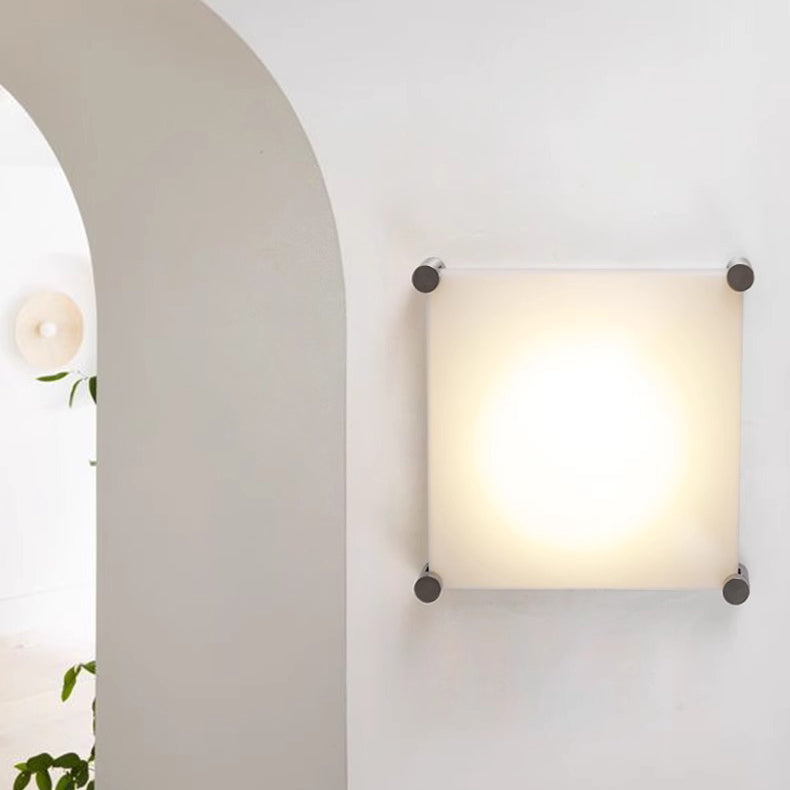 Modern LED Wall Sconce – Square Iron & Acrylic Lamp with Raised Center for Bedroom