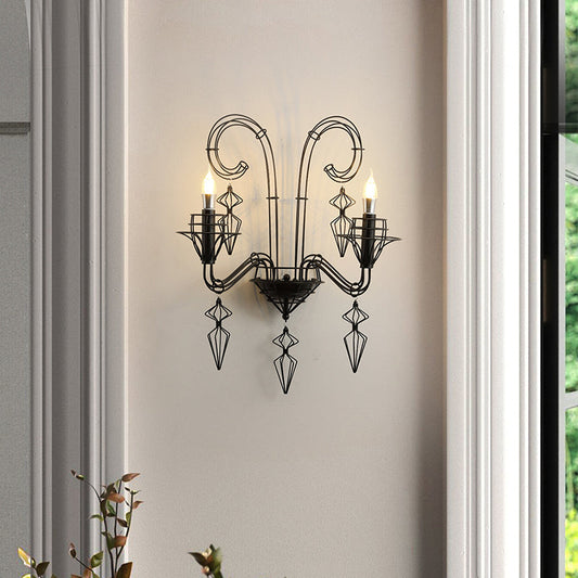 Modern Curved Wall Sconce – 1-Light Iron & Glass Lamp with Horn-Inspired Design for Bedroom