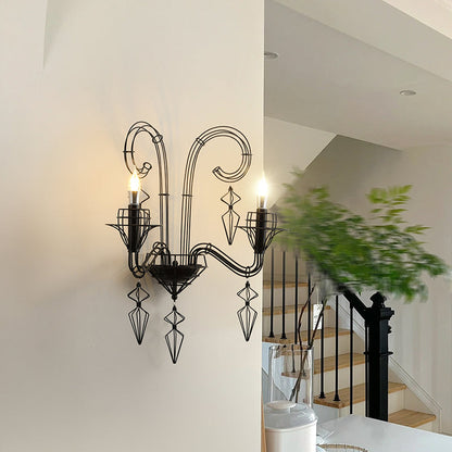 Modern Curved Wall Sconce – 1-Light Iron & Glass Lamp with Horn-Inspired Design for Bedroom