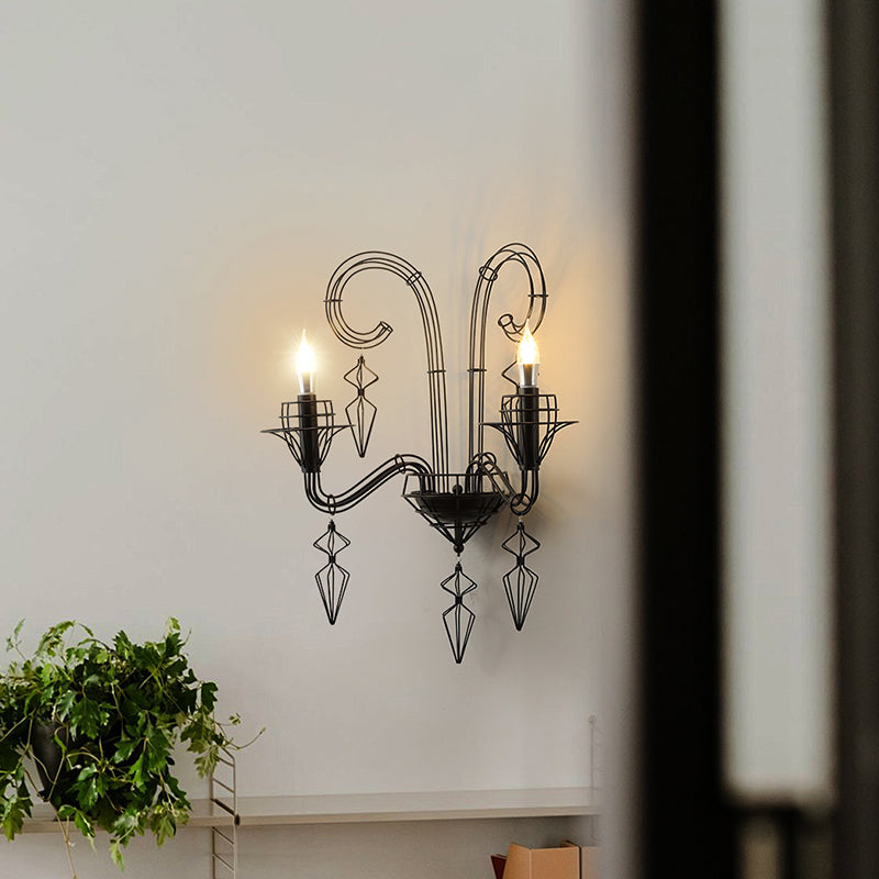 Modern Curved Wall Sconce – 1-Light Iron & Glass Lamp with Horn-Inspired Design for Bedroom