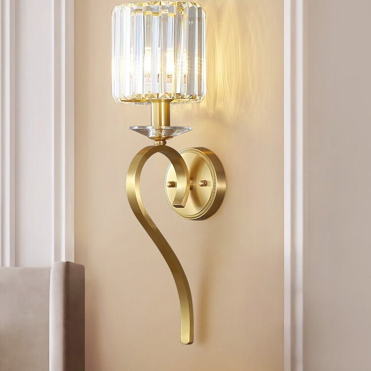 French Cylinder Wall Sconce – 1-Light Copper & Glass Lamp for Bedroom