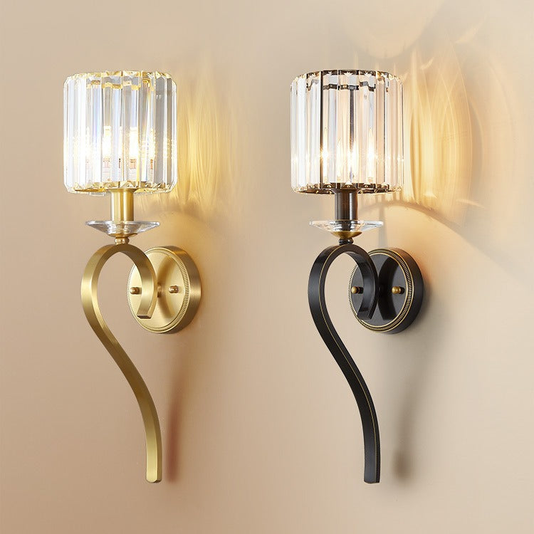 French Cylinder Wall Sconce – 1-Light Copper & Glass Lamp for Bedroom