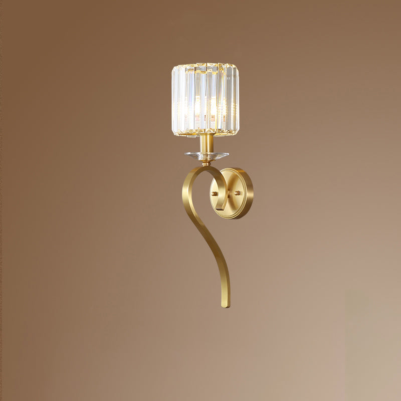 French Cylinder Wall Sconce – 1-Light Copper & Glass Lamp for Bedroom