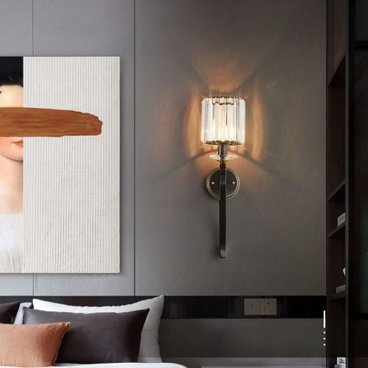French Cylinder Wall Sconce – 1-Light Copper & Glass Lamp for Bedroom