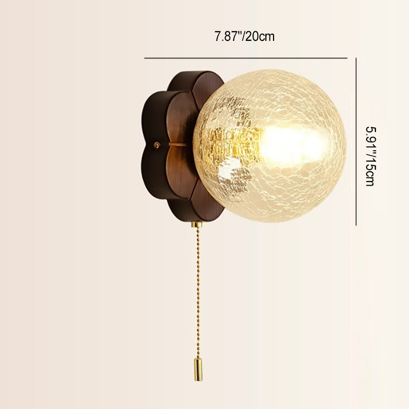 French Floral Wall Sconce – 1-Light Ash Wood & Glass with Flower-Shaped Base for Bedroom