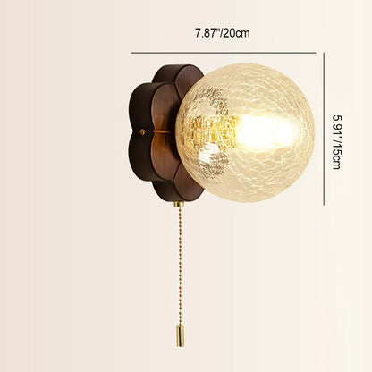 French Floral Wall Sconce – 1-Light Ash Wood & Glass with Flower-Shaped Base for Bedroom