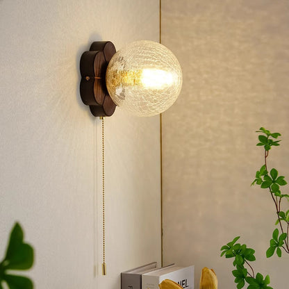 French Floral Wall Sconce – 1-Light Ash Wood & Glass with Flower-Shaped Base for Bedroom