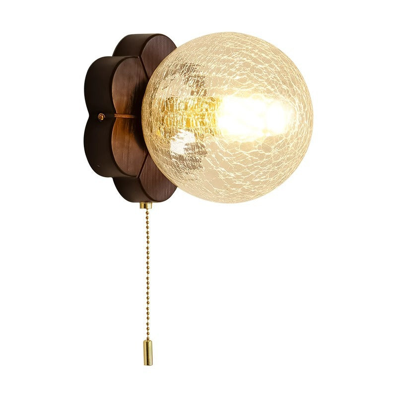 French Floral Wall Sconce – 1-Light Ash Wood & Glass with Flower-Shaped Base for Bedroom