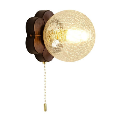French Floral Wall Sconce – 1-Light Ash Wood & Glass with Flower-Shaped Base for Bedroom