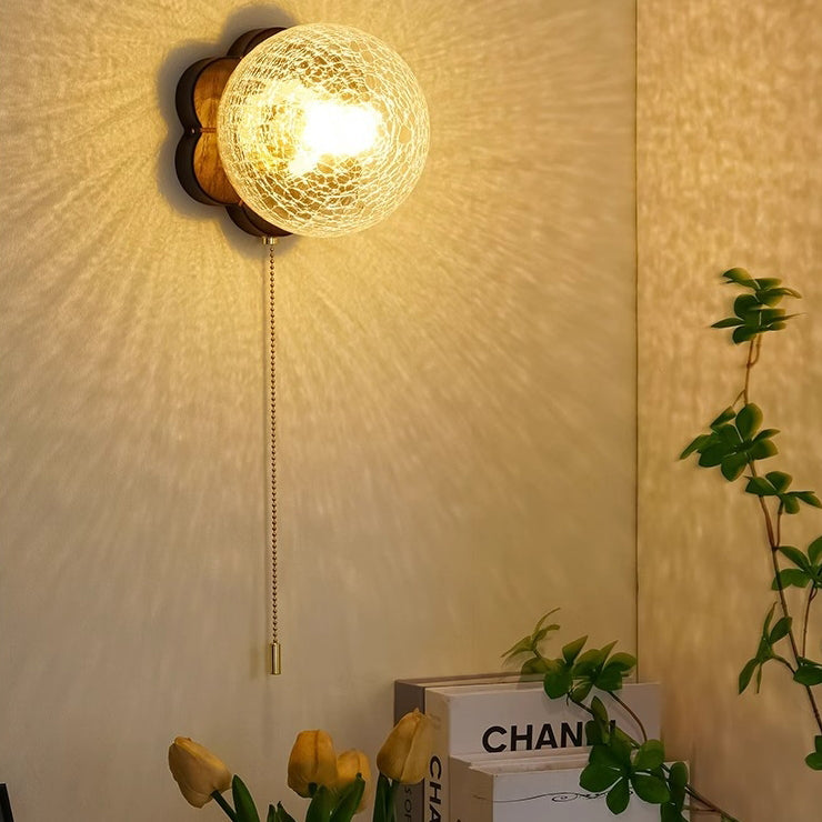 French Floral Wall Sconce – 1-Light Ash Wood & Glass with Flower-Shaped Base for Bedroom