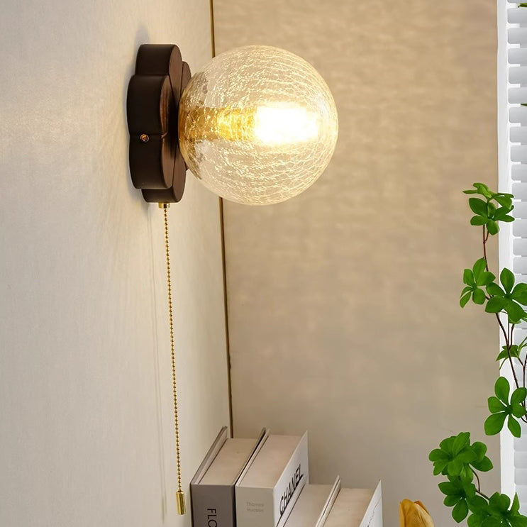French Floral Wall Sconce – 1-Light Ash Wood & Glass with Flower-Shaped Base for Bedroom