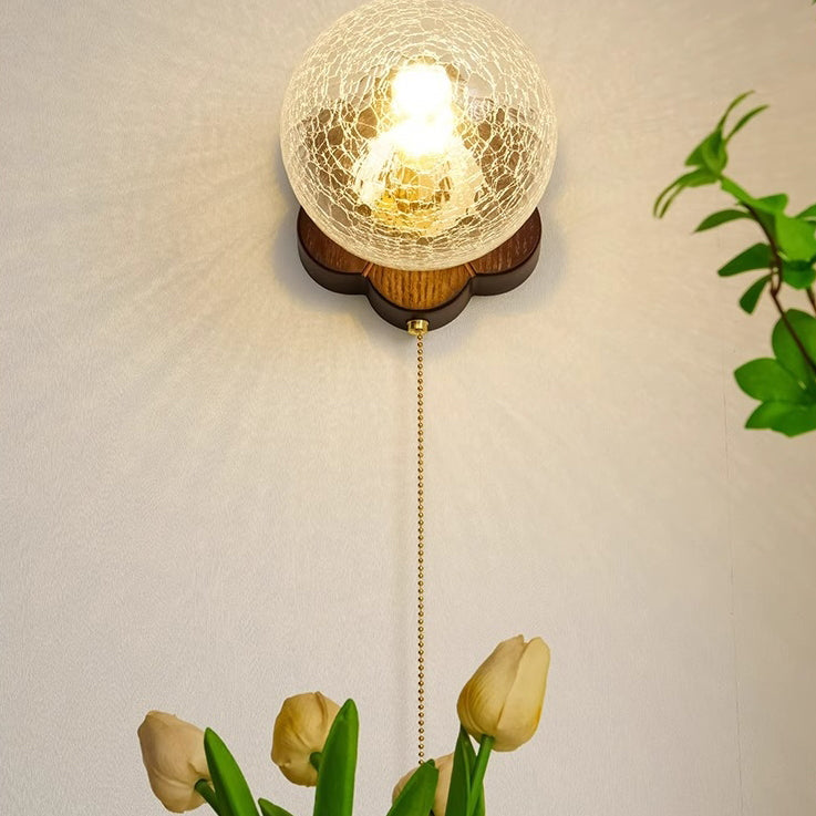 French Floral Wall Sconce – 1-Light Ash Wood & Glass with Flower-Shaped Base for Bedroom
