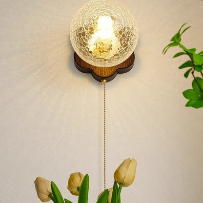 French Floral Wall Sconce – 1-Light Ash Wood & Glass with Flower-Shaped Base for Bedroom