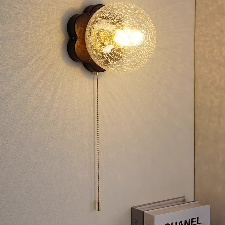 French Floral Wall Sconce – 1-Light Ash Wood & Glass with Flower-Shaped Base for Bedroom