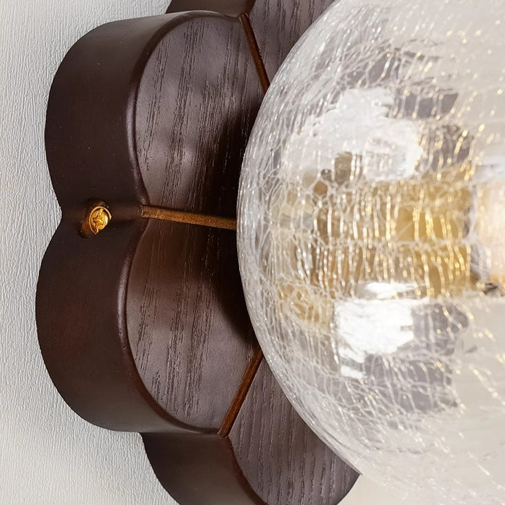 French Floral Wall Sconce – 1-Light Ash Wood & Glass with Flower-Shaped Base for Bedroom