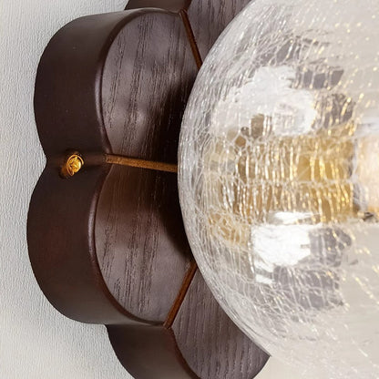 French Floral Wall Sconce – 1-Light Ash Wood & Glass with Flower-Shaped Base for Bedroom